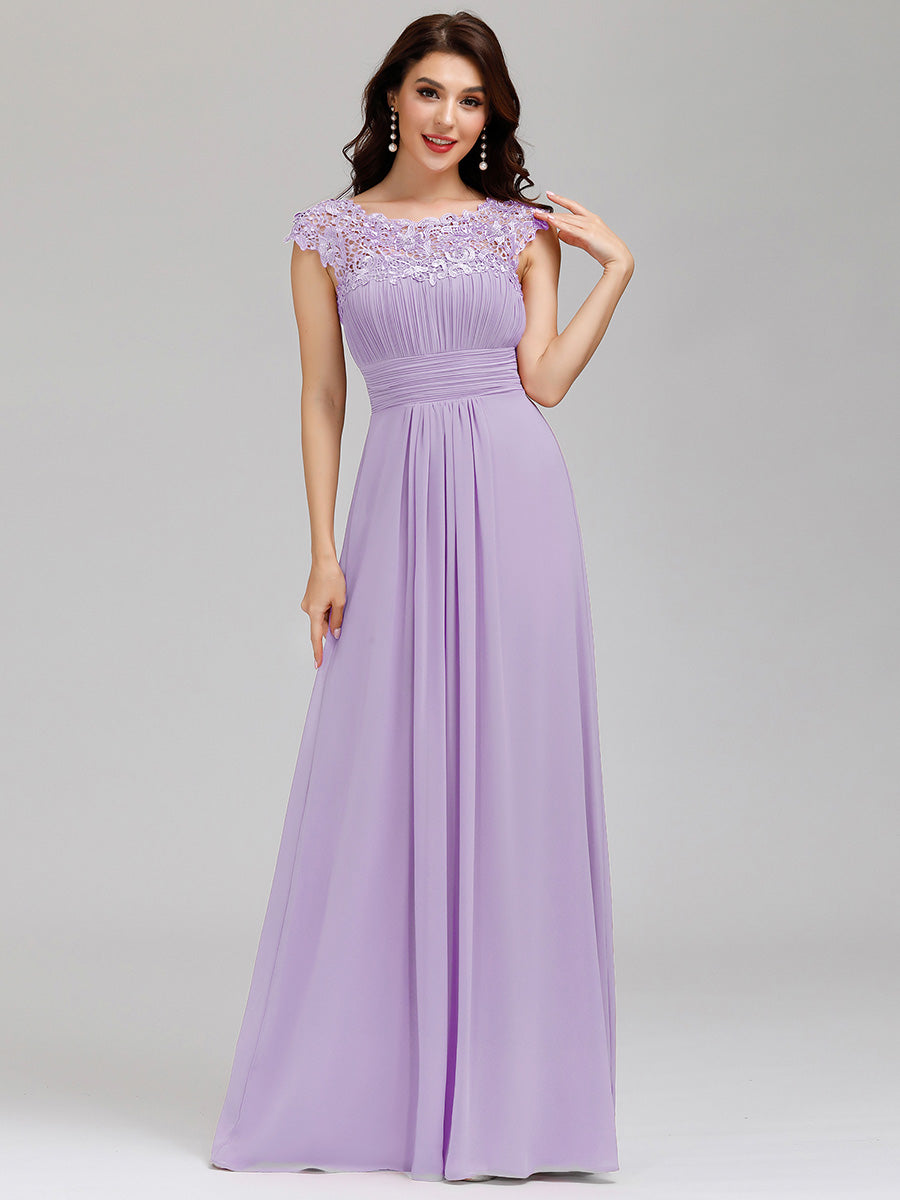 Lace Neckline Ruched Chiffon Bridesmaid Dress Bridesmaid Dresses Luxurious Weddings