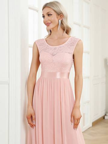 V Back Belted Lace & Chiffon Bridesmaid Dresses Bridesmaid Dresses Luxurious Weddings