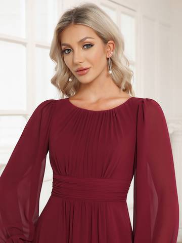 Round Neck Bridesmaid Dresses with Long Lantern Sleeves Bridesmaid Dresses Luxurious Weddings