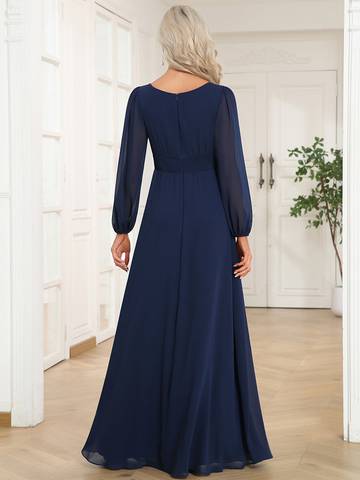 Round Neck Bridesmaid Dresses with Long Lantern Sleeves Bridesmaid Dresses Luxurious Weddings