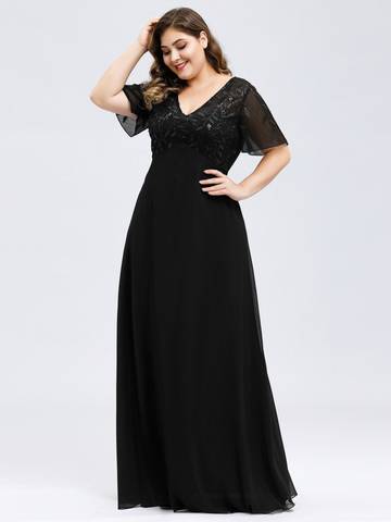 Plus Size Floral Sequin Evening Dresses With Cap Sleeve Plus Size Luxurious Weddings