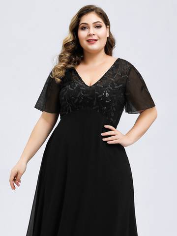 Plus Size Floral Sequin Evening Dresses With Cap Sleeve Plus Size Luxurious Weddings