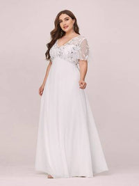 Plus Size Floral Sequin Evening Dresses With Cap Sleeve Plus Size Luxurious Weddings