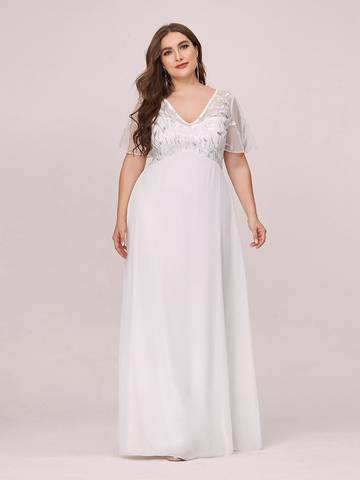 Plus Size Floral Sequin Evening Dresses With Cap Sleeve Plus Size Luxurious Weddings