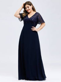 Plus Size Floral Sequin Evening Dresses With Cap Sleeve Plus Size Luxurious Weddings