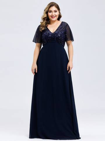 Plus Size Floral Sequin Evening Dresses With Cap Sleeve Plus Size Luxurious Weddings