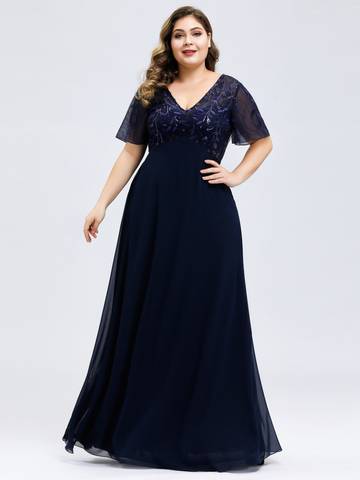 Plus Size Floral Sequin Evening Dresses With Cap Sleeve Plus Size Luxurious Weddings