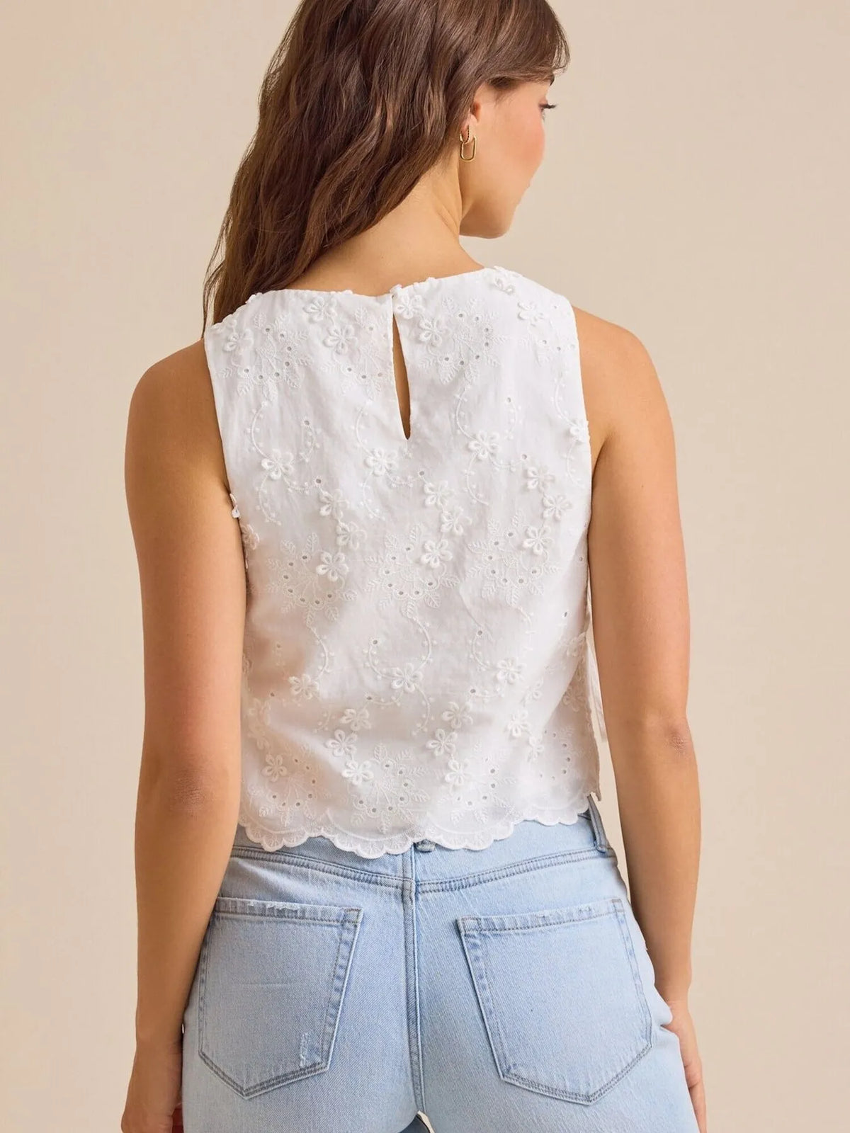 Eyelet Embroidered Scalloped Hem Tank Top Women's Tops Luxurious Weddings