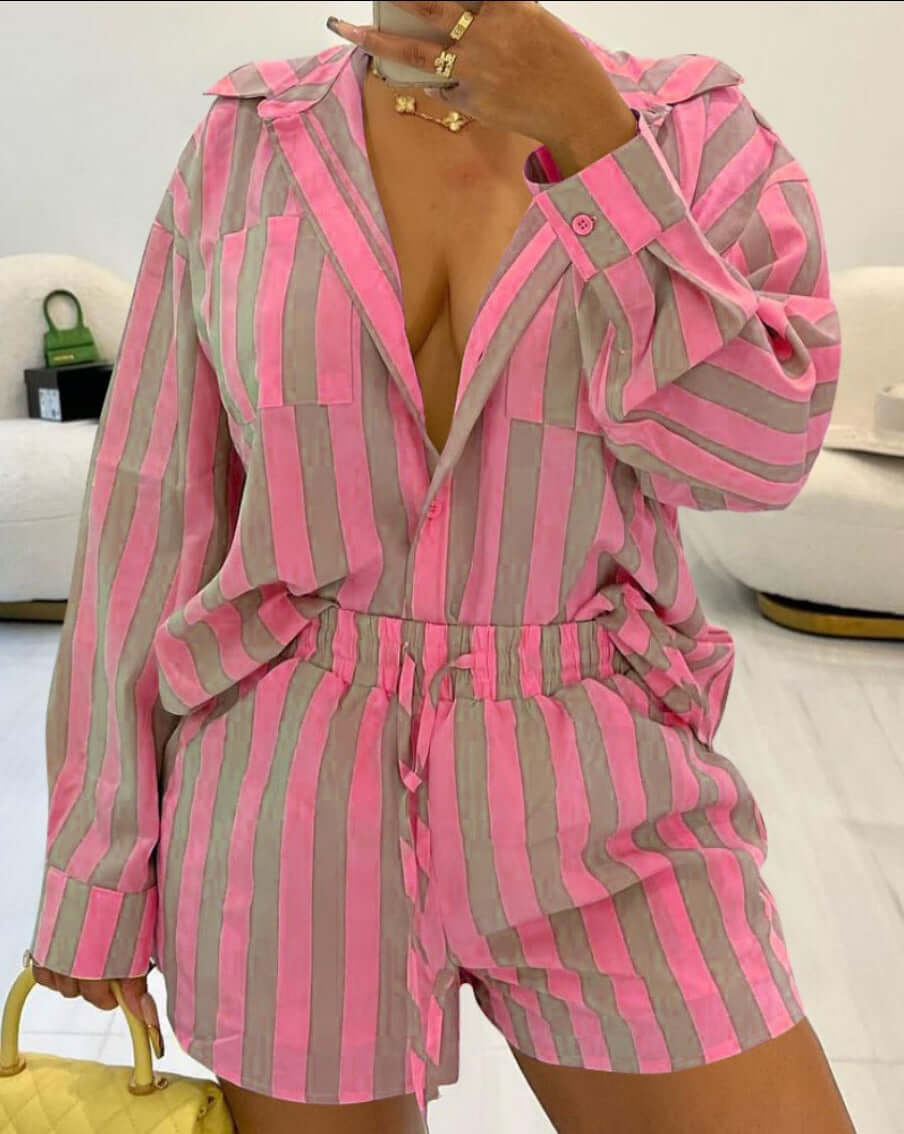 Women's Long sleeved Shirt & shorts 2pc Set Outfit sets Luxurious Weddings