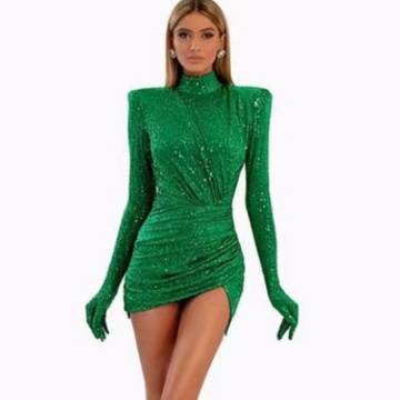 Green sequin velvet sleeve dress sequin dress Luxurious Weddings