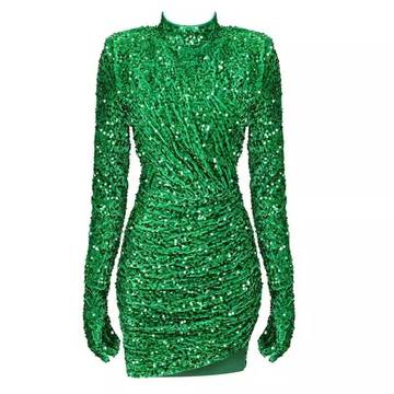 Green sequin velvet sleeve dress sequin dress Luxurious Weddings