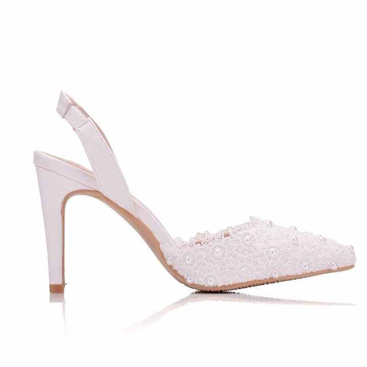 Pearl White Lace Wedding Shoes High Heels Luxurious Weddings