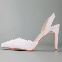Pearl White Lace Wedding Shoes High Heels Luxurious Weddings