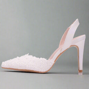Pearl White Lace Wedding Shoes High Heels Luxurious Weddings