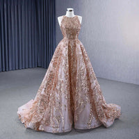 Classic O-neck Sleeveless Elegant Sequins Evening Gown Evening Dress Luxurious Weddings