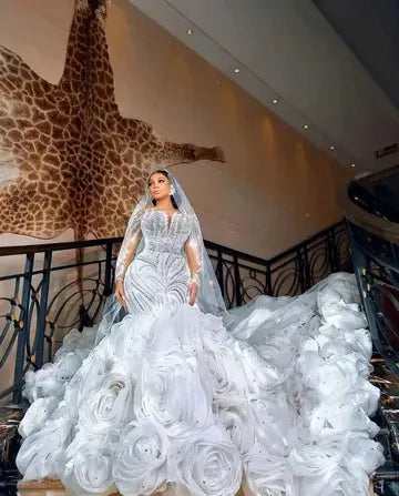 High Quality Lace Vintage Style Mermaid Chapel Pattern Wedding Dress Wedding Dresses Luxurious Weddings