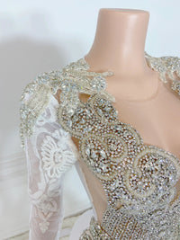 White Sequin Silver Rhinestone Prom Dress Ball Gown Luxurious Weddings