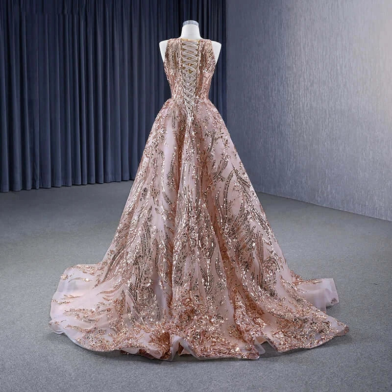 Classic O-neck Sleeveless Elegant Sequins Evening Gown Evening Dress Luxurious Weddings