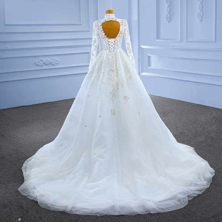 Elegant Flower Ball Gowns with Long Beading A-line Gown Luxurious Weddings