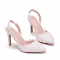 Pearl White Lace Wedding Shoes High Heels Luxurious Weddings