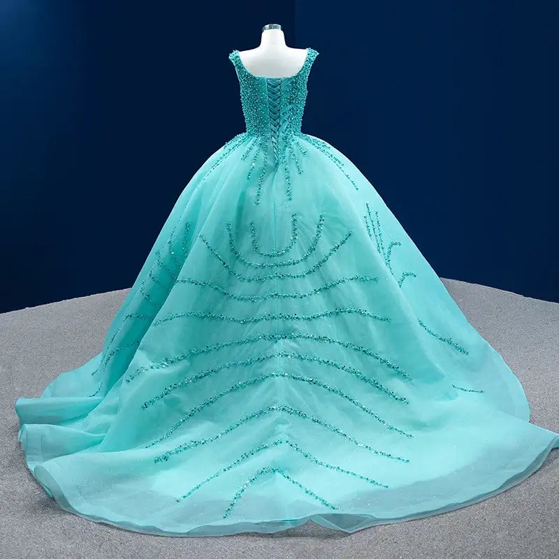 Blue Sleeveless Sequins Long Gown Evening Gown Evening Gown Luxurious Weddings