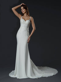 Long Fitted Wedding Mermaid Dress lace train fitted gown Luxurious Weddings