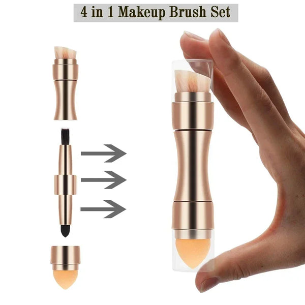 Makeup Brush Mini 4 in 1 Kit for Travel Cosmetic Applicator Foundation Spong Brush Concealer Professional Beauty Make Up Tools