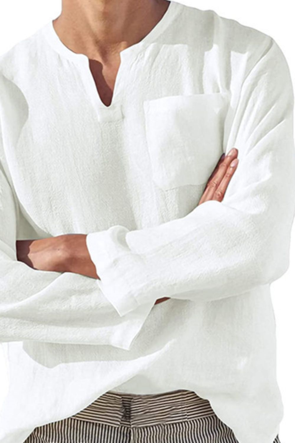 Men's Full Size Notched Long Sleeve Top Plus Size tshirt Luxurious Weddings