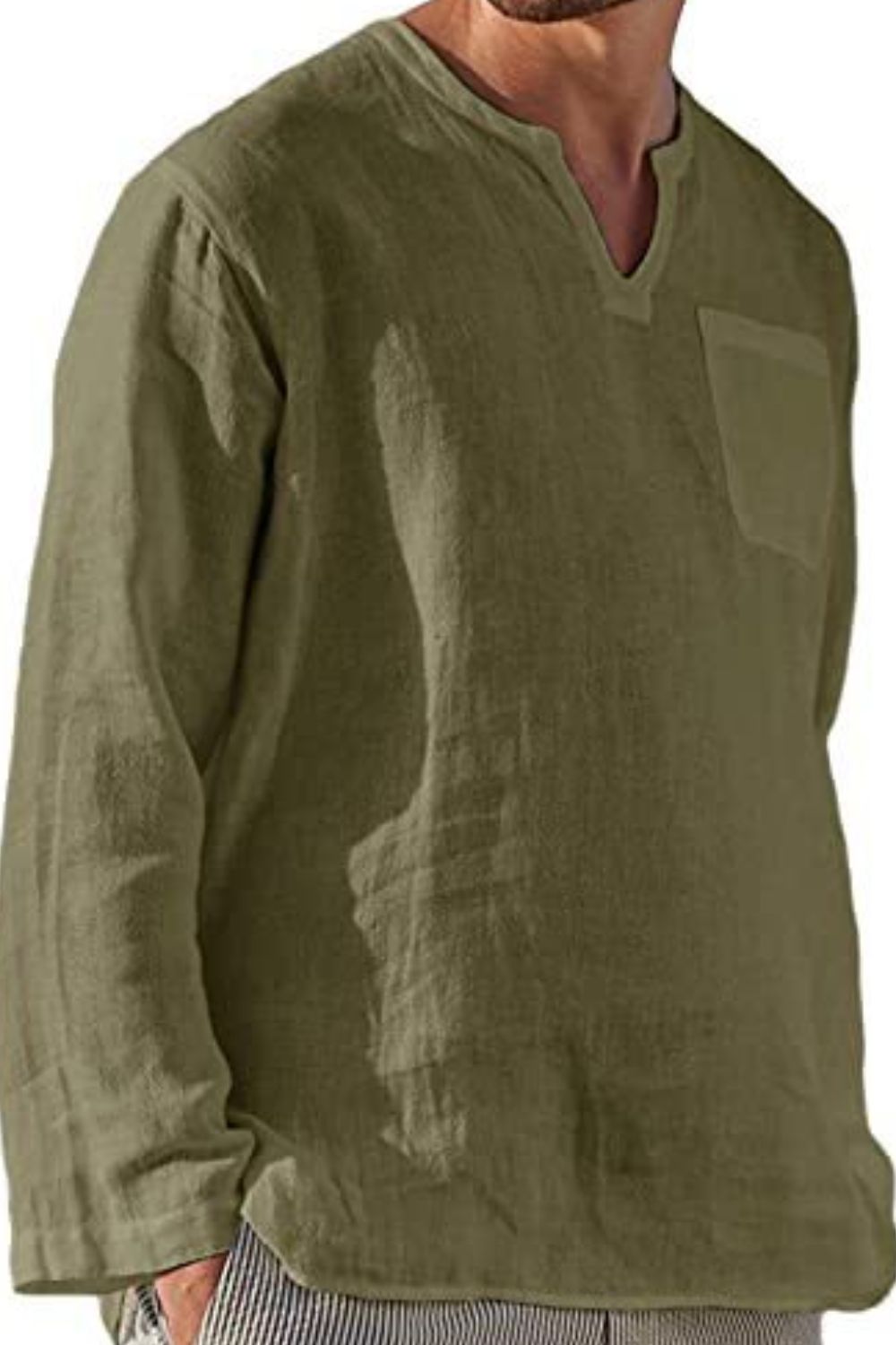 Men's Full Size Notched Long Sleeve Top Plus Size tshirt Luxurious Weddings