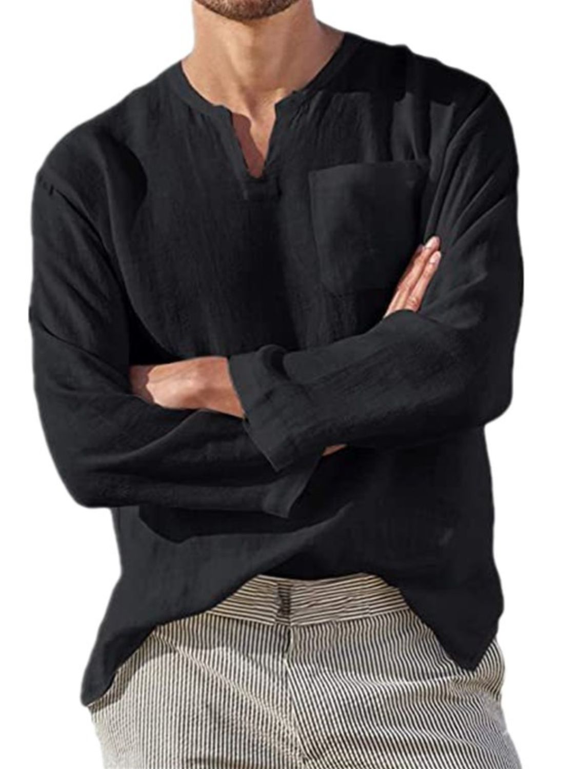 Men's Full Size Notched Long Sleeve Top Plus Size tshirt Luxurious Weddings