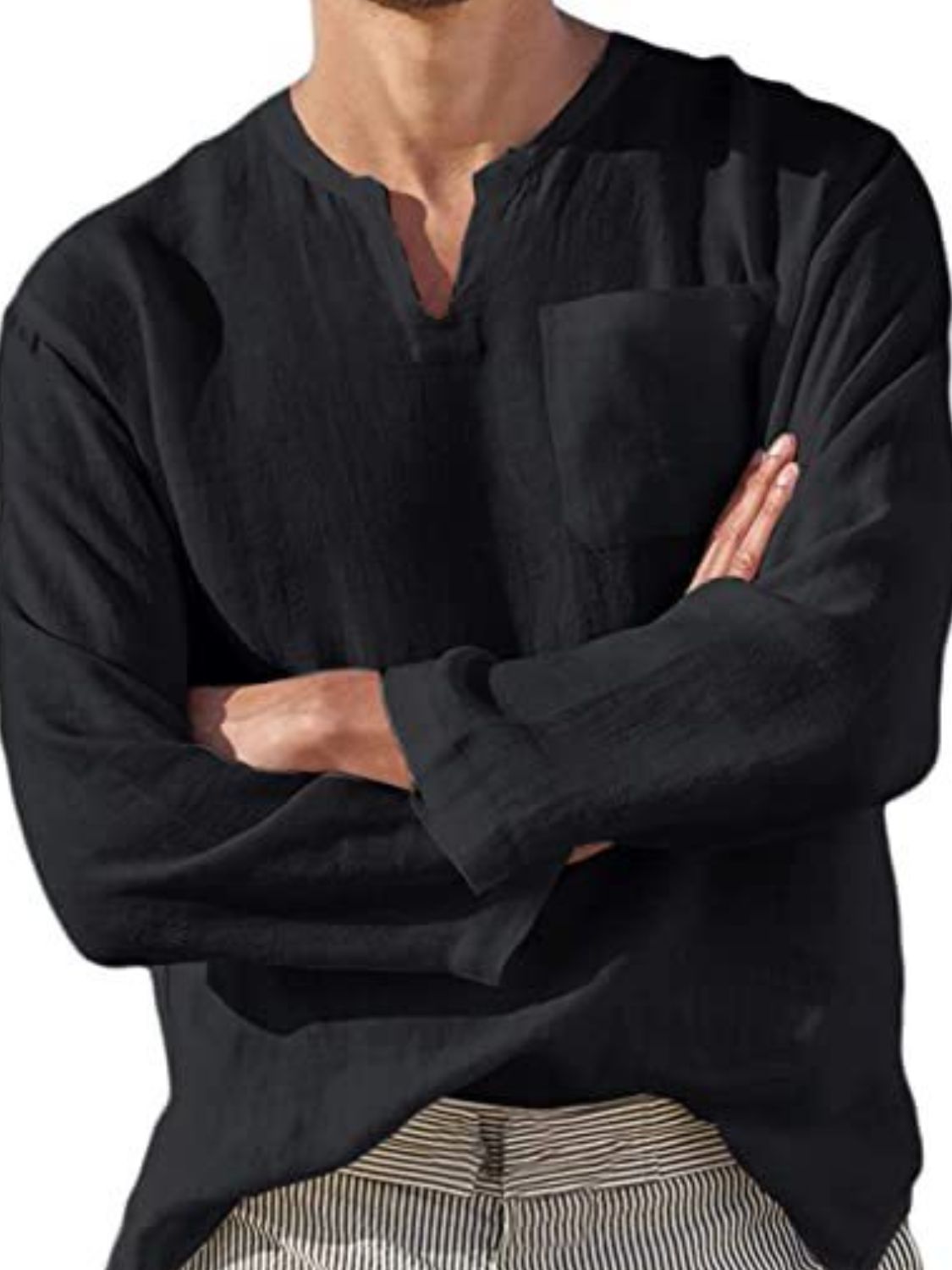 Men's Full Size Notched Long Sleeve Top Plus Size tshirt Luxurious Weddings