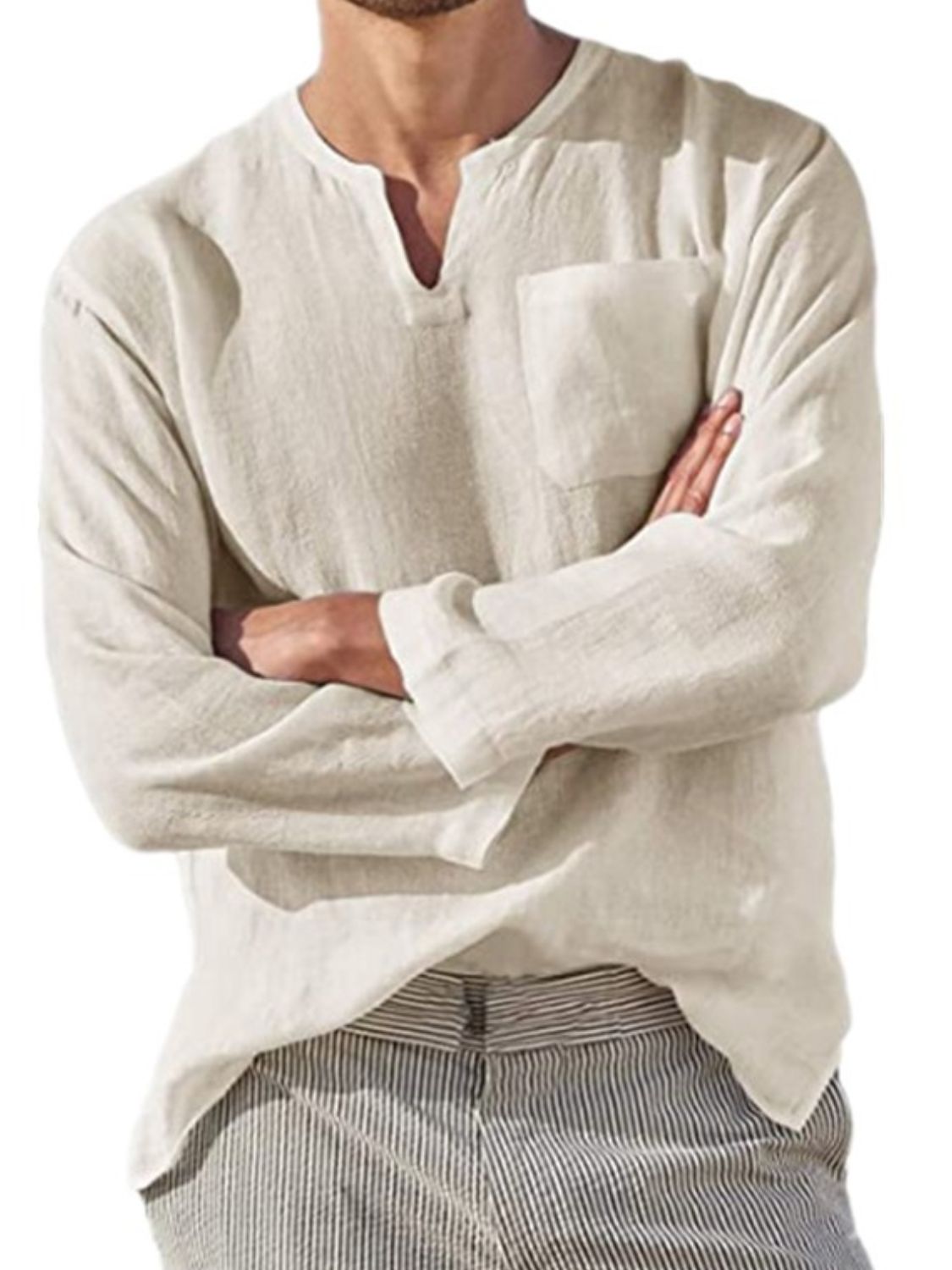 Men's Full Size Notched Long Sleeve Top Plus Size tshirt Luxurious Weddings