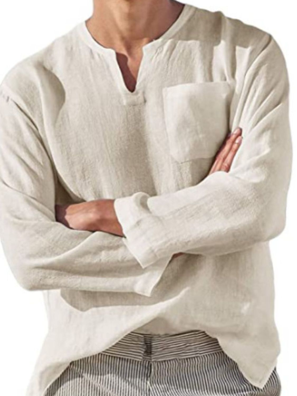 Men's Full Size Notched Long Sleeve Top Plus Size tshirt Luxurious Weddings