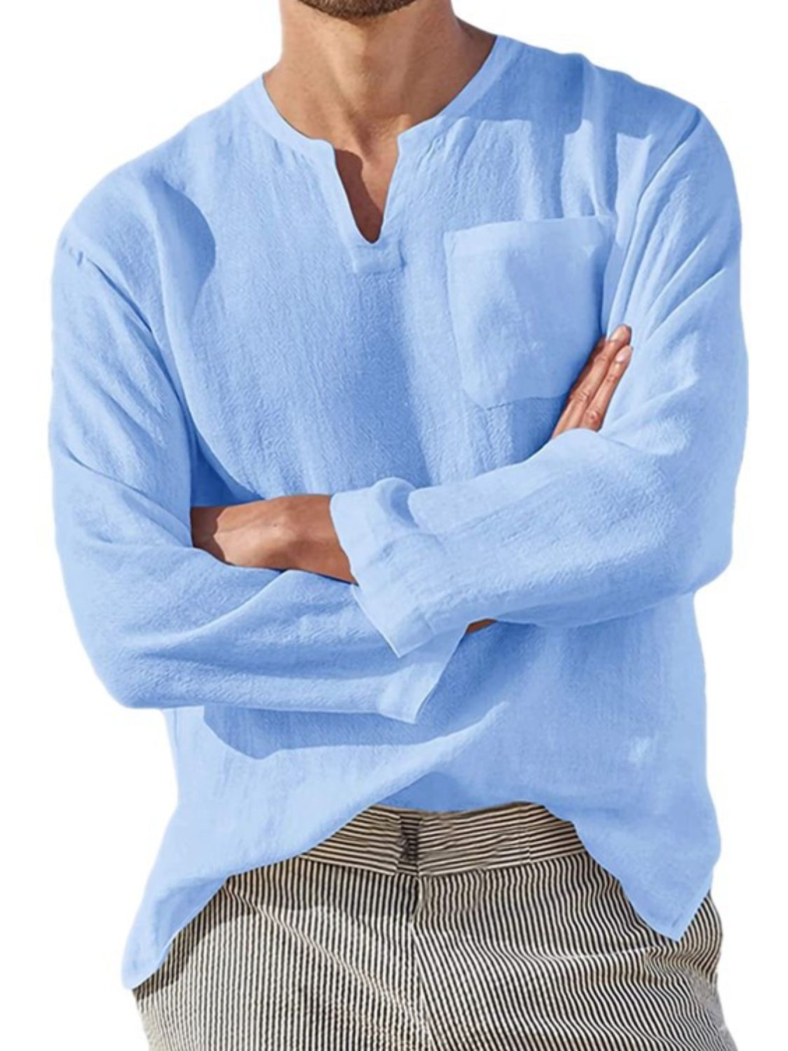 Men's Full Size Notched Long Sleeve Top Plus Size tshirt Luxurious Weddings