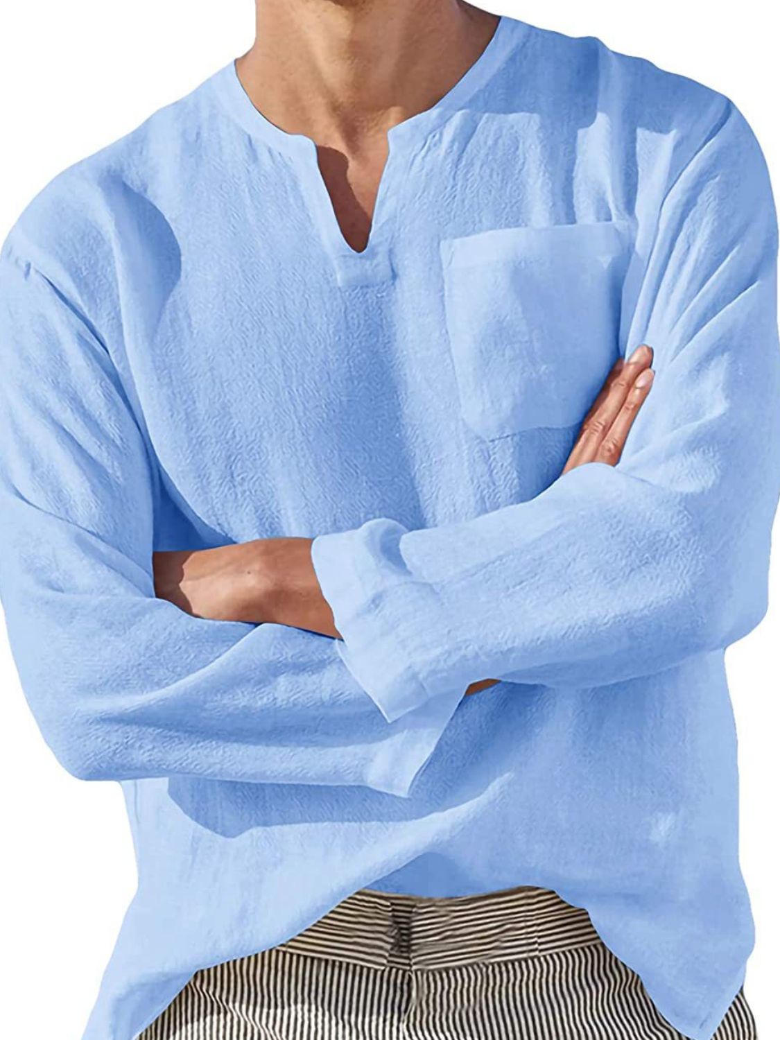 Men's Full Size Notched Long Sleeve Top Plus Size tshirt Luxurious Weddings