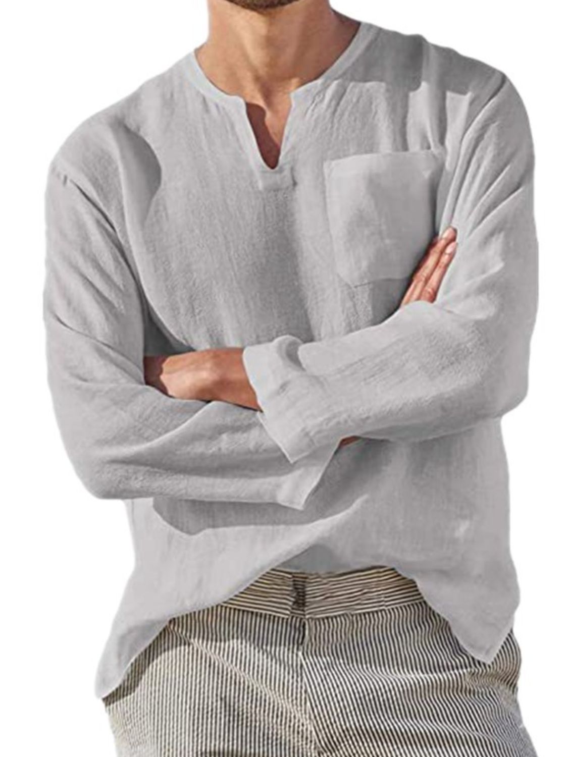 Men's Full Size Notched Long Sleeve Top Plus Size tshirt Luxurious Weddings
