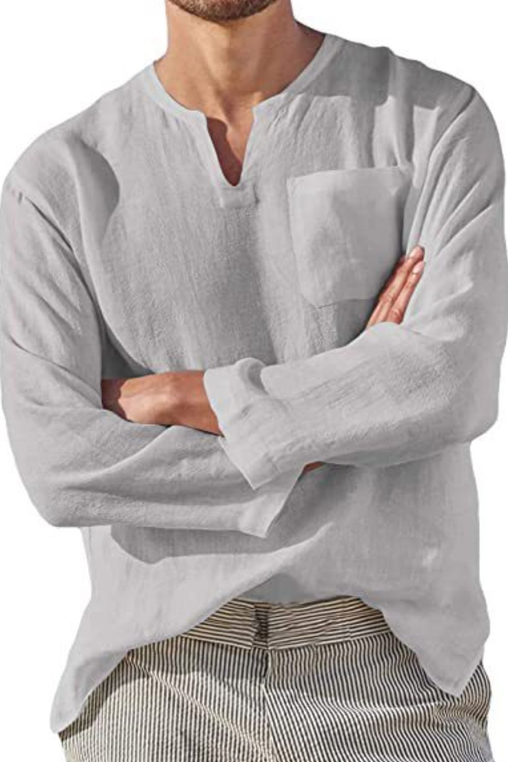 Men's Full Size Notched Long Sleeve Top Plus Size tshirt Luxurious Weddings