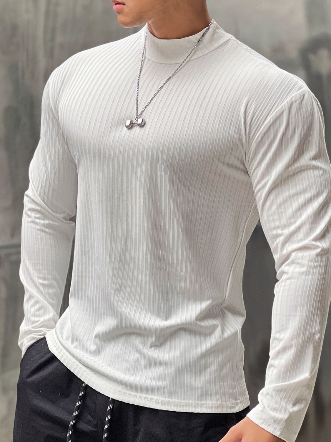 Men's Mock Neck Long Sleeve T-Shirt Tshirts Luxurious Weddings