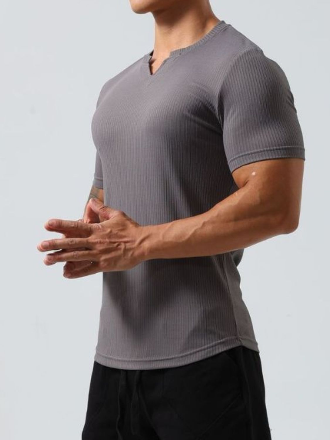 Men's Plus Size Notched Short Sleeve T-Shirt Tshirts Luxurious Weddings