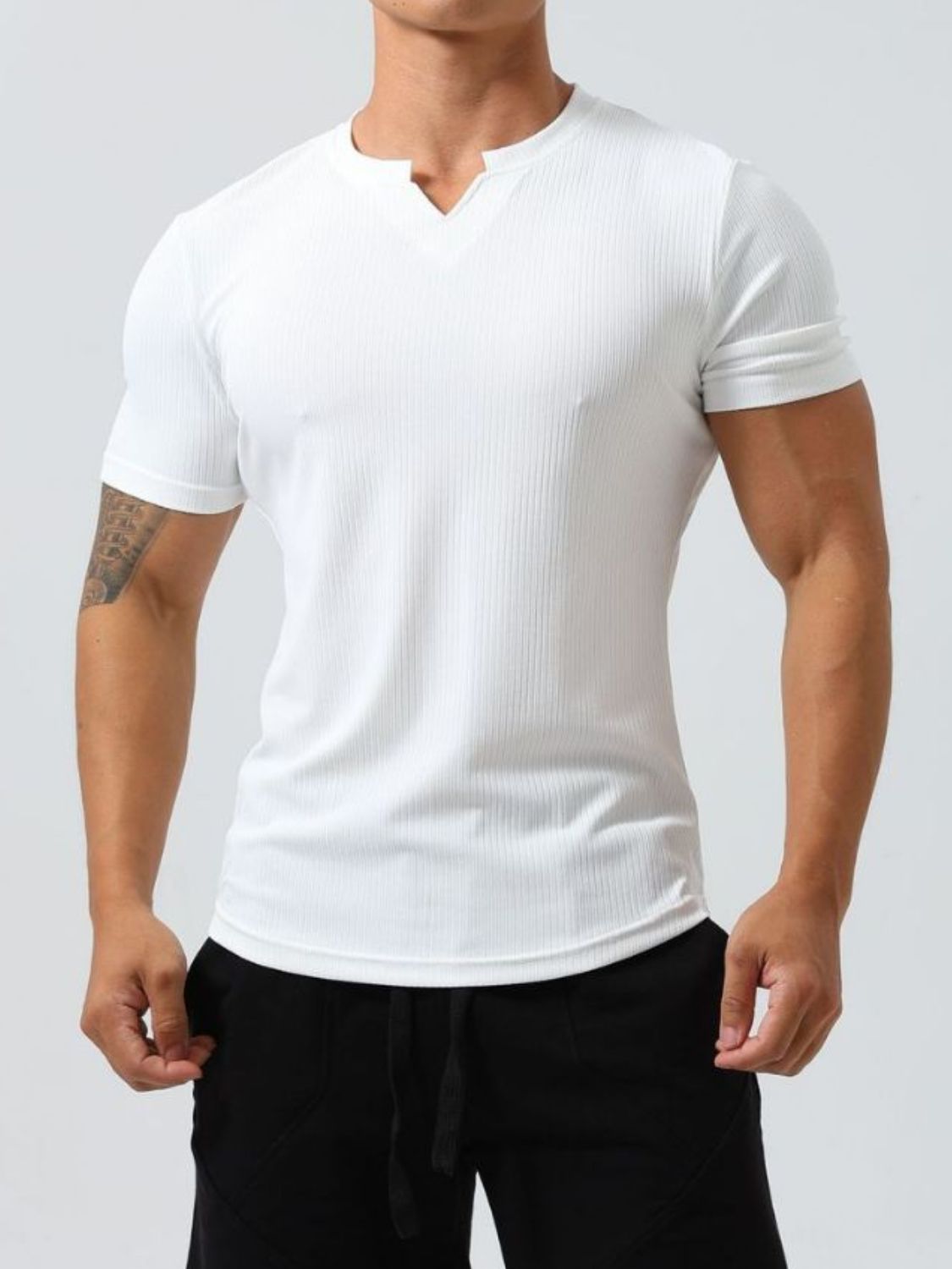 Men's Plus Size Notched Short Sleeve T-Shirt Tshirts Luxurious Weddings