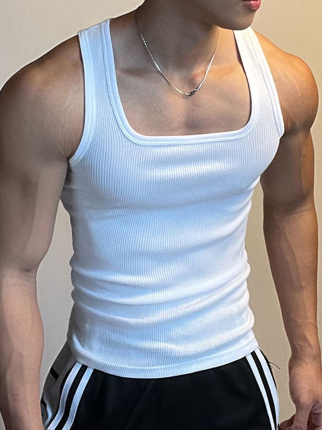 Men's Square Neck Wide Strap Tank Singlet Luxurious Weddings
