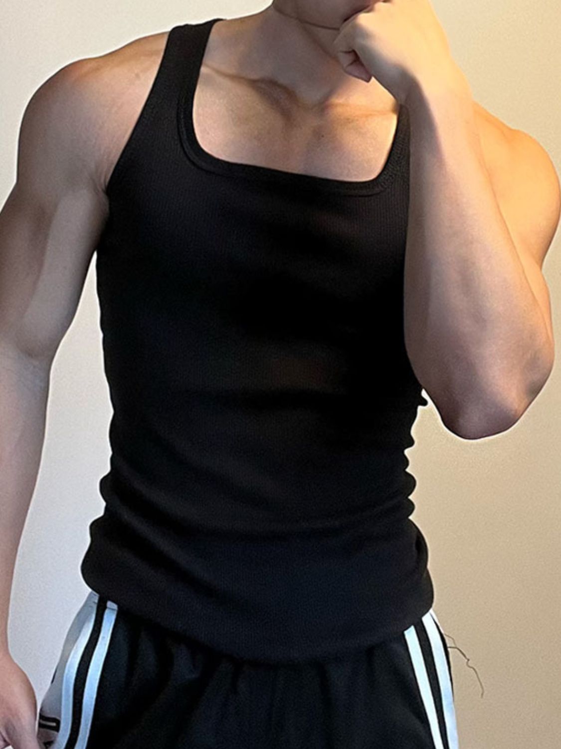 Men's Square Neck Wide Strap Tank Singlet Luxurious Weddings