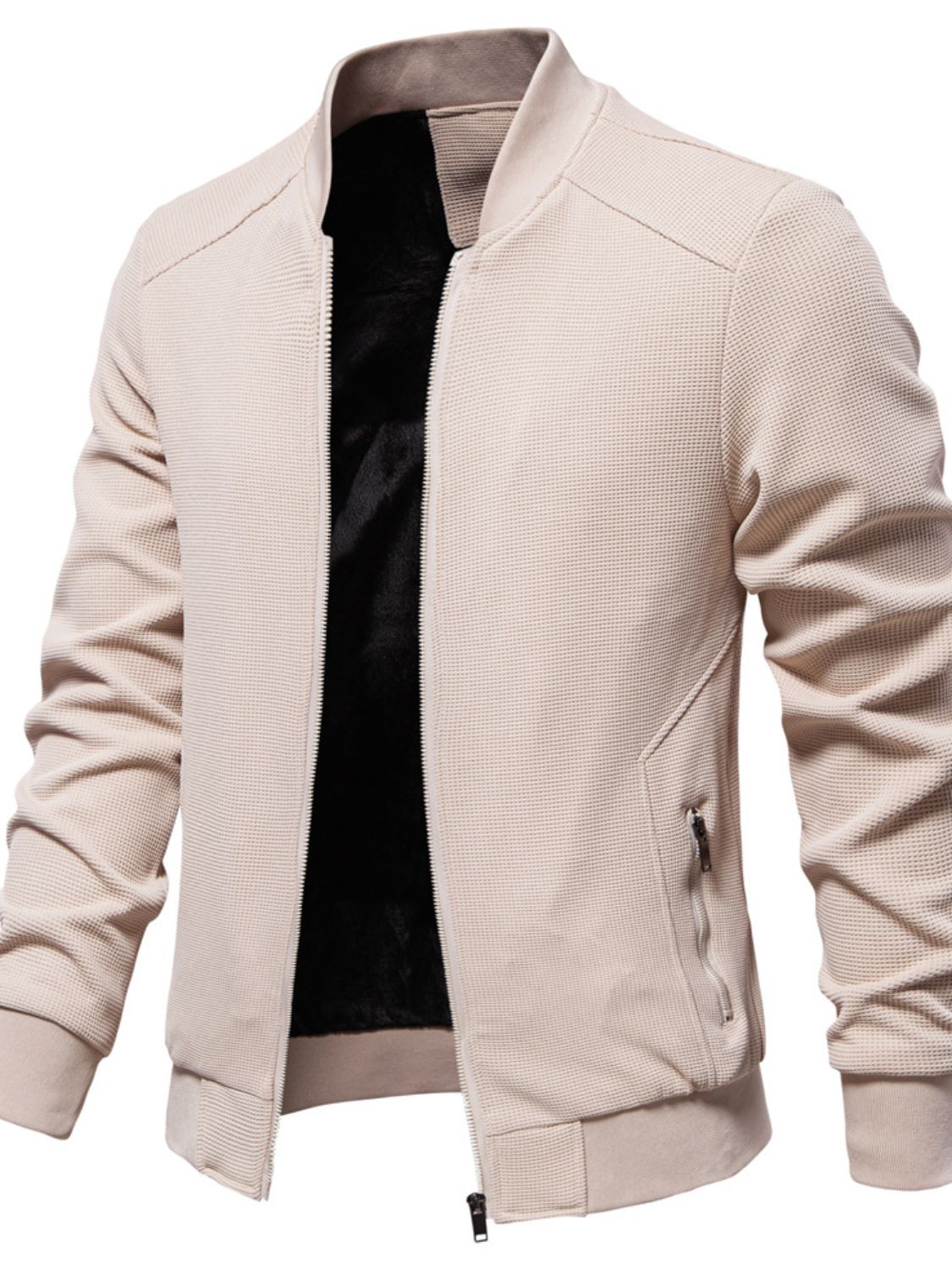 Men's Waffle Knit Baseball Collar Zip Up Jacket Jacket Luxurious Weddings