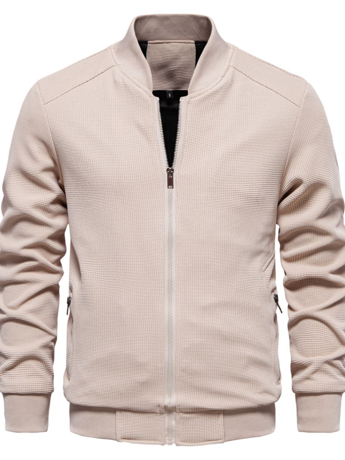 Men's Waffle Knit Baseball Collar Zip Up Jacket Jacket Luxurious Weddings