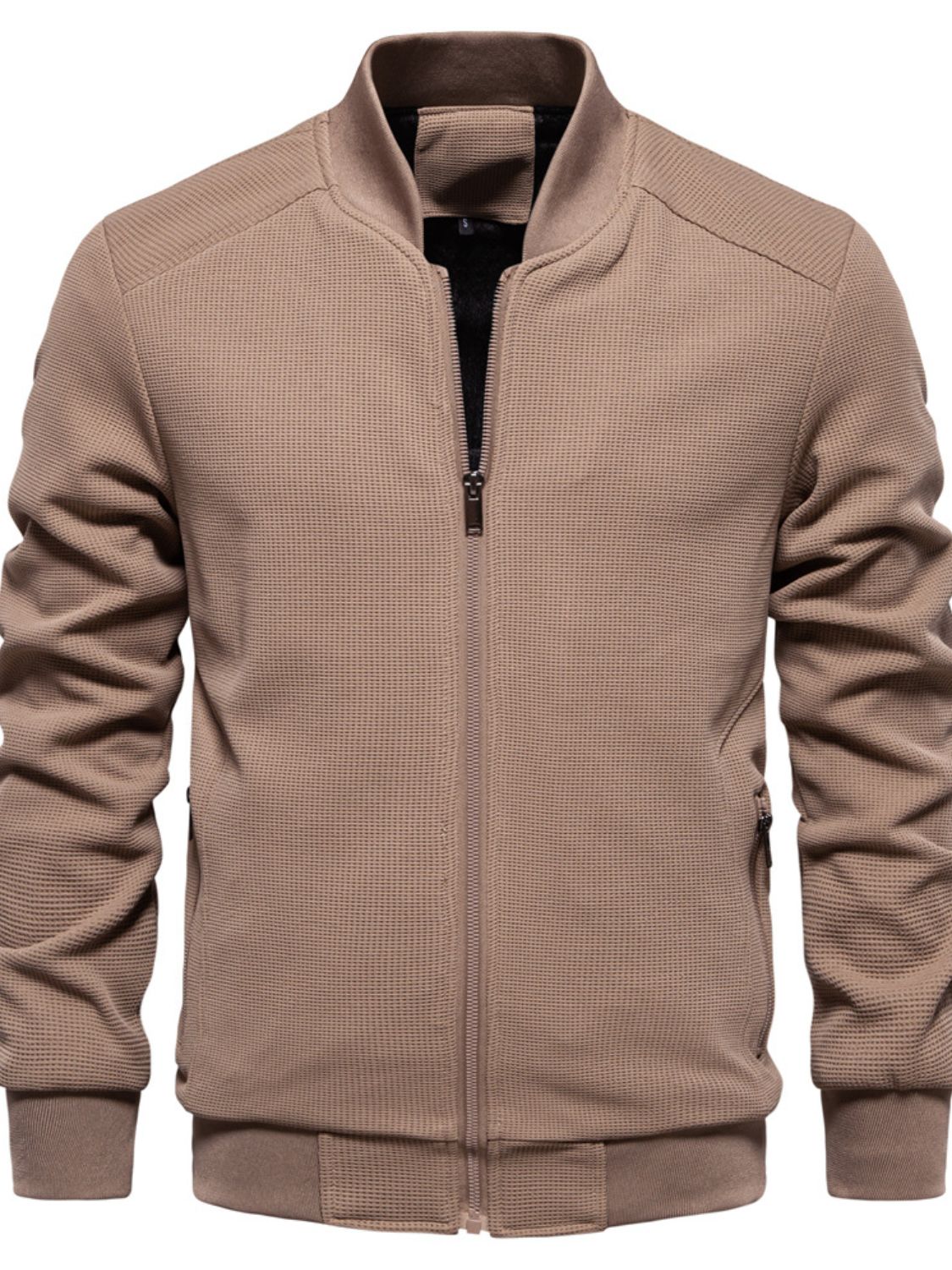 Men's Waffle Knit Baseball Collar Zip Up Jacket Jacket Luxurious Weddings