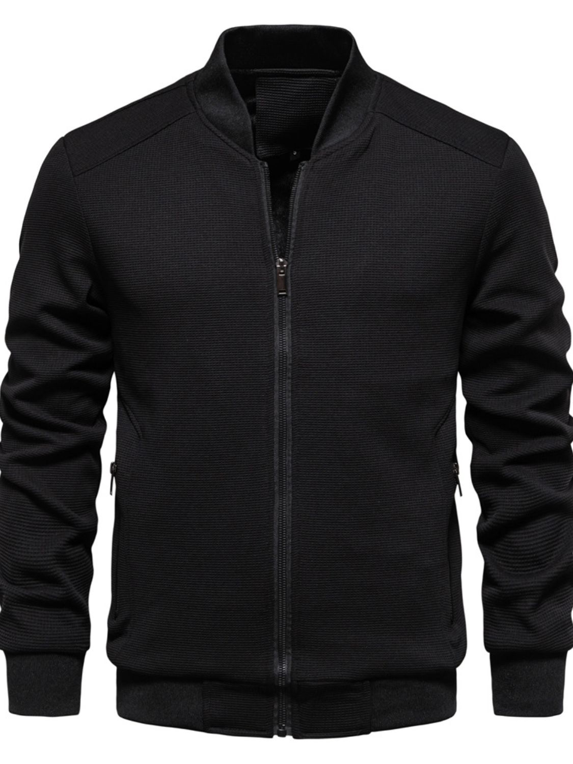 Men's Waffle Knit Baseball Collar Zip Up Jacket Jacket Luxurious Weddings