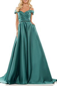 Off-Shoulder Satin Ball Gown β Pleated Corset Prom Dress with Pockets Maxi Dress Luxurious Weddings