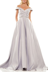 Off-Shoulder Satin Ball Gown β Pleated Corset Prom Dress with Pockets Maxi Dress Luxurious Weddings