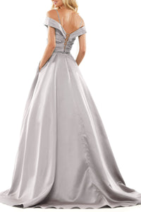 Off-Shoulder Satin Ball Gown β Pleated Corset Prom Dress with Pockets Maxi Dress Luxurious Weddings