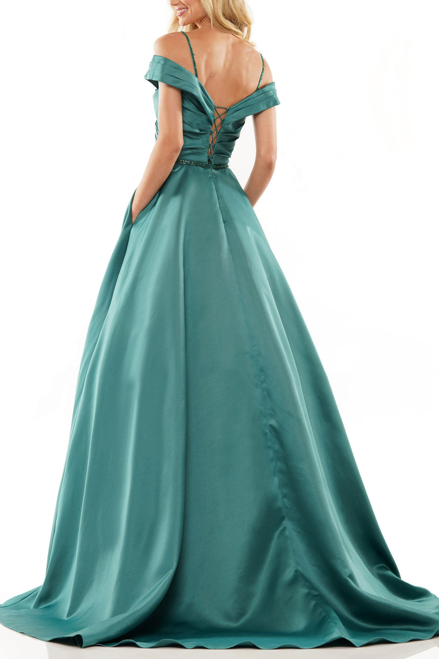 Off-Shoulder Satin Ball Gown β Pleated Corset Prom Dress with Pockets Maxi Dress Luxurious Weddings